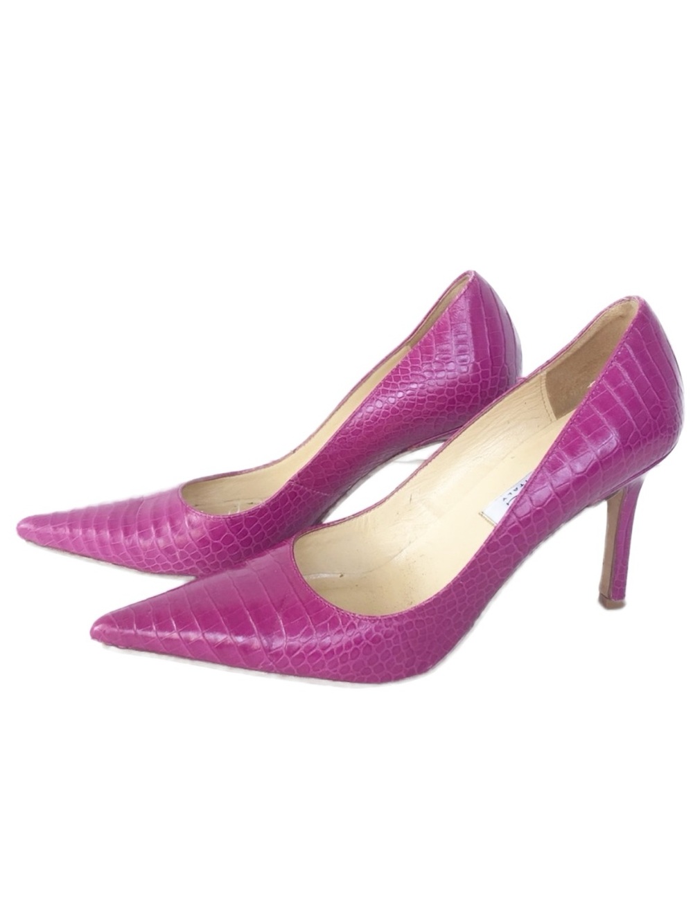 Isaac Italian Leather Aligator Embossed Pointed Toe Heels Fuchsia Barbiecore 🩷